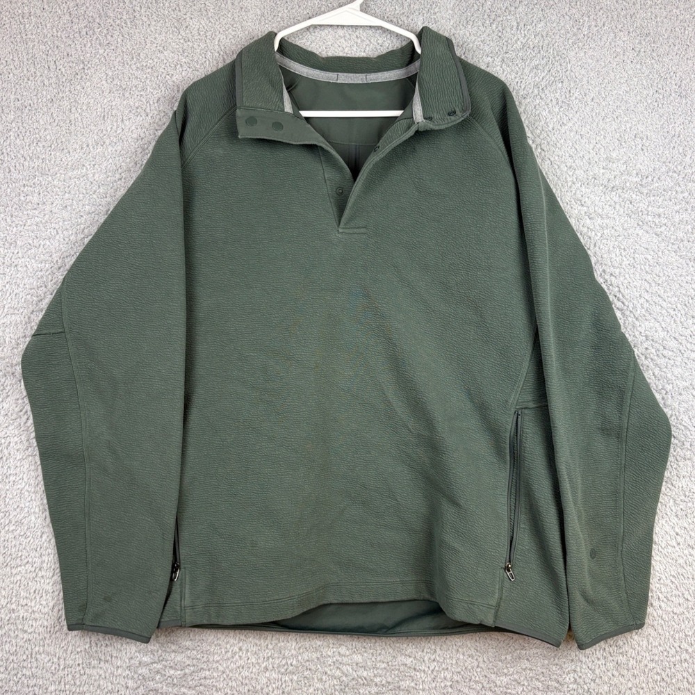 Lululemon Polo Mens XL Green Textured Snap Neck Athleisure Gorpcore Pullover